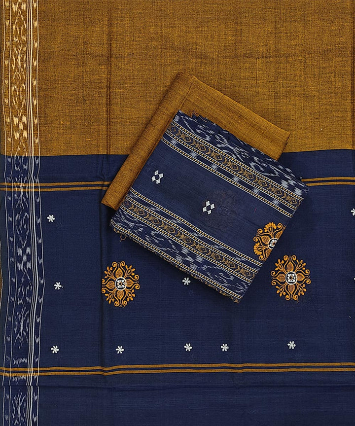 Navy blue brown handwoven cotton nuapatna dress material