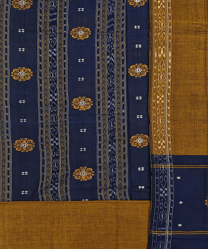 Navy blue brown handwoven cotton nuapatna dress material