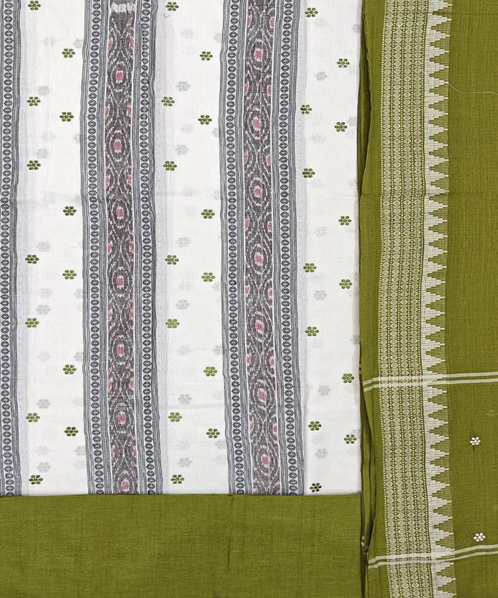 White olive green handwoven cotton nuapatna dress material
