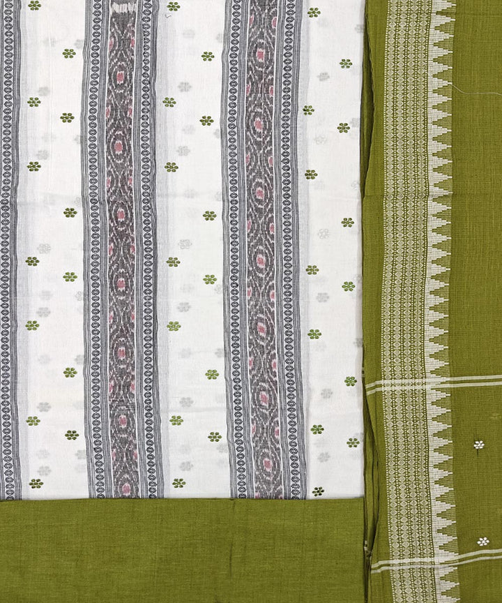 White olive green handwoven cotton nuapatna dress material