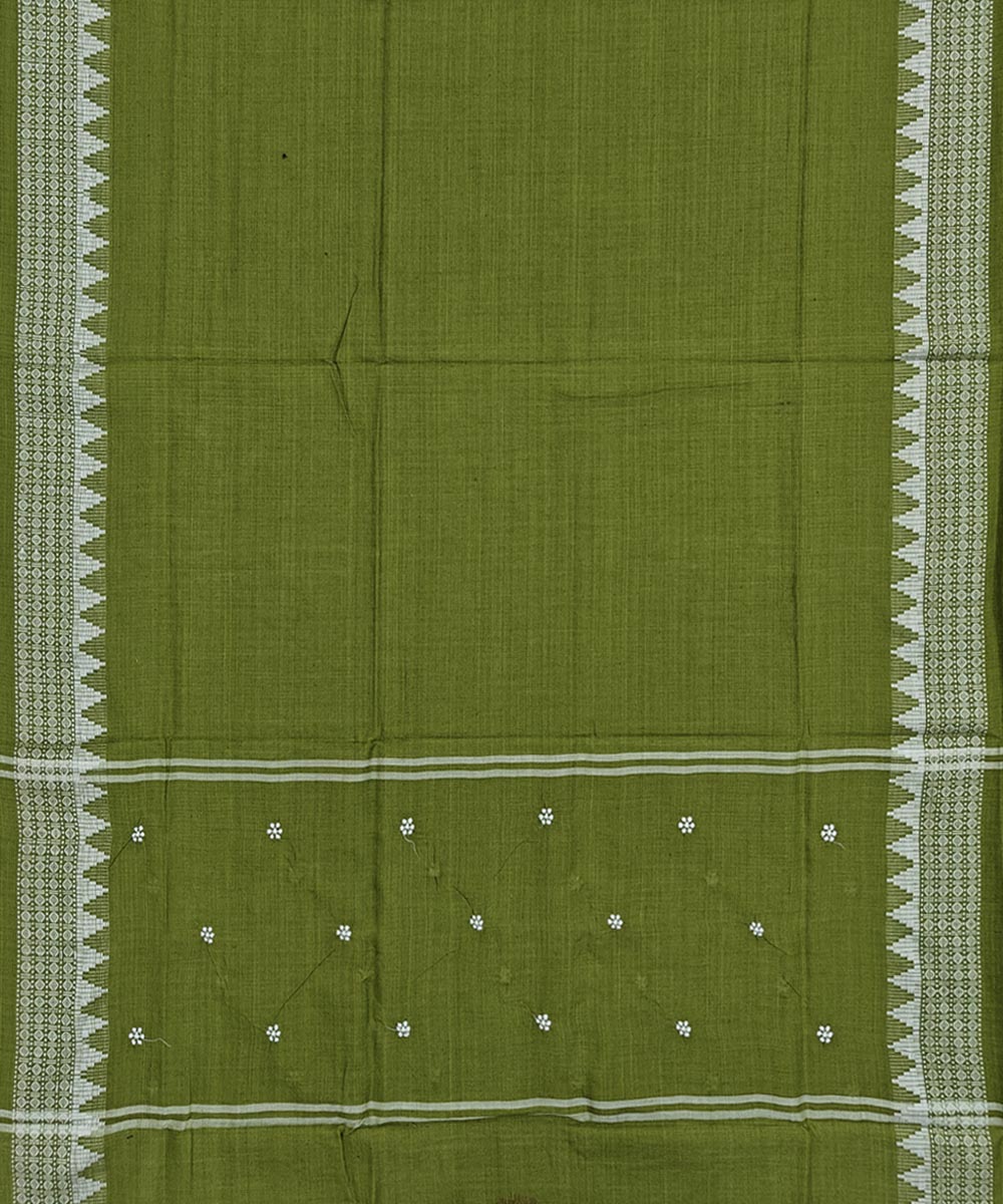 White olive green handwoven cotton nuapatna dress material