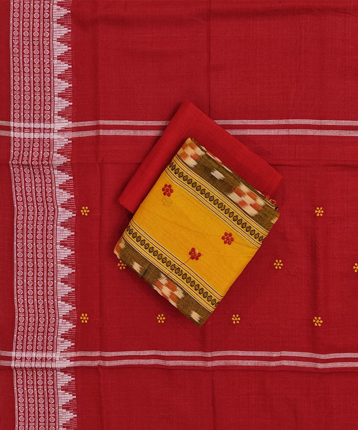 Yellow red handwoven cotton nuapatna dress material