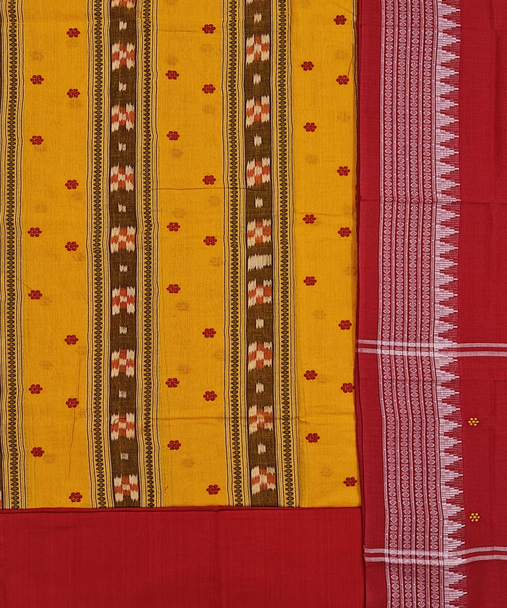 Yellow red handwoven cotton nuapatna dress material