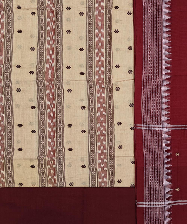 Beige maroon handwoven cotton nuapatna dress material