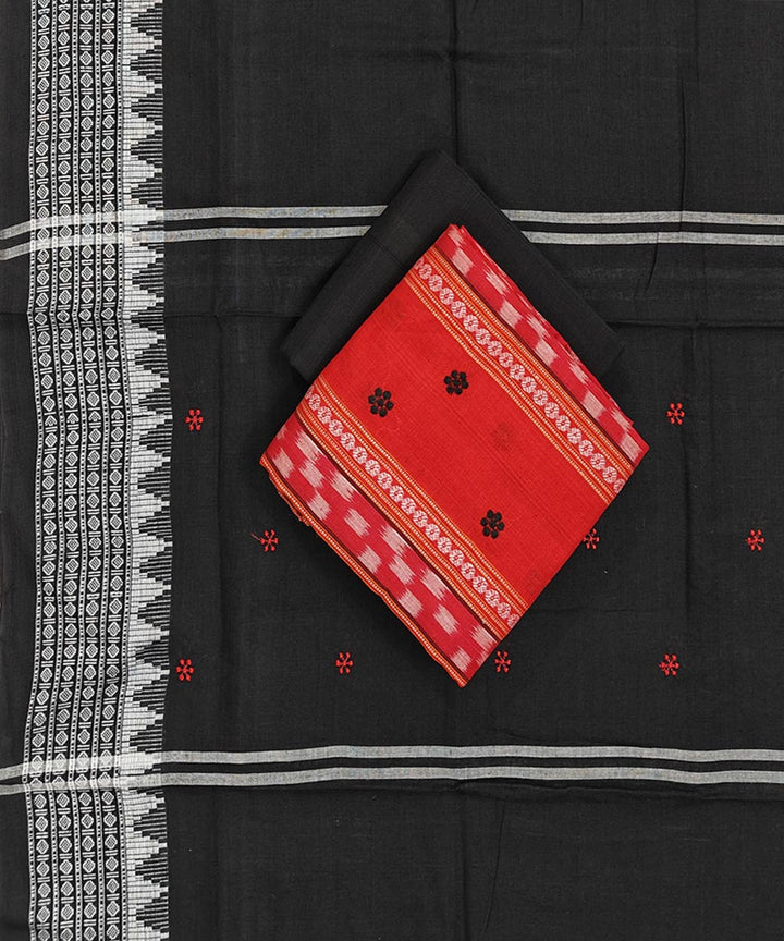 Red black handwoven cotton nuapatna dress material