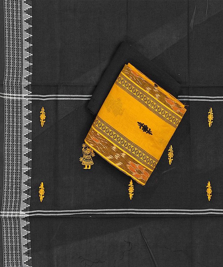 Yellow black handloom cotton nuapatna dress material