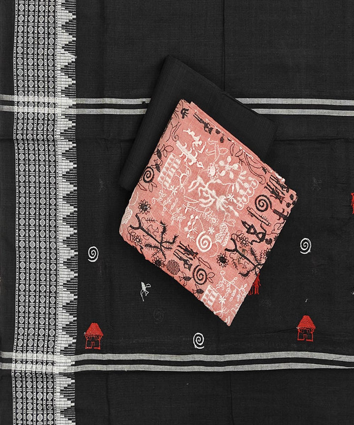Pink black cotton handwoven nuapatna dress material
