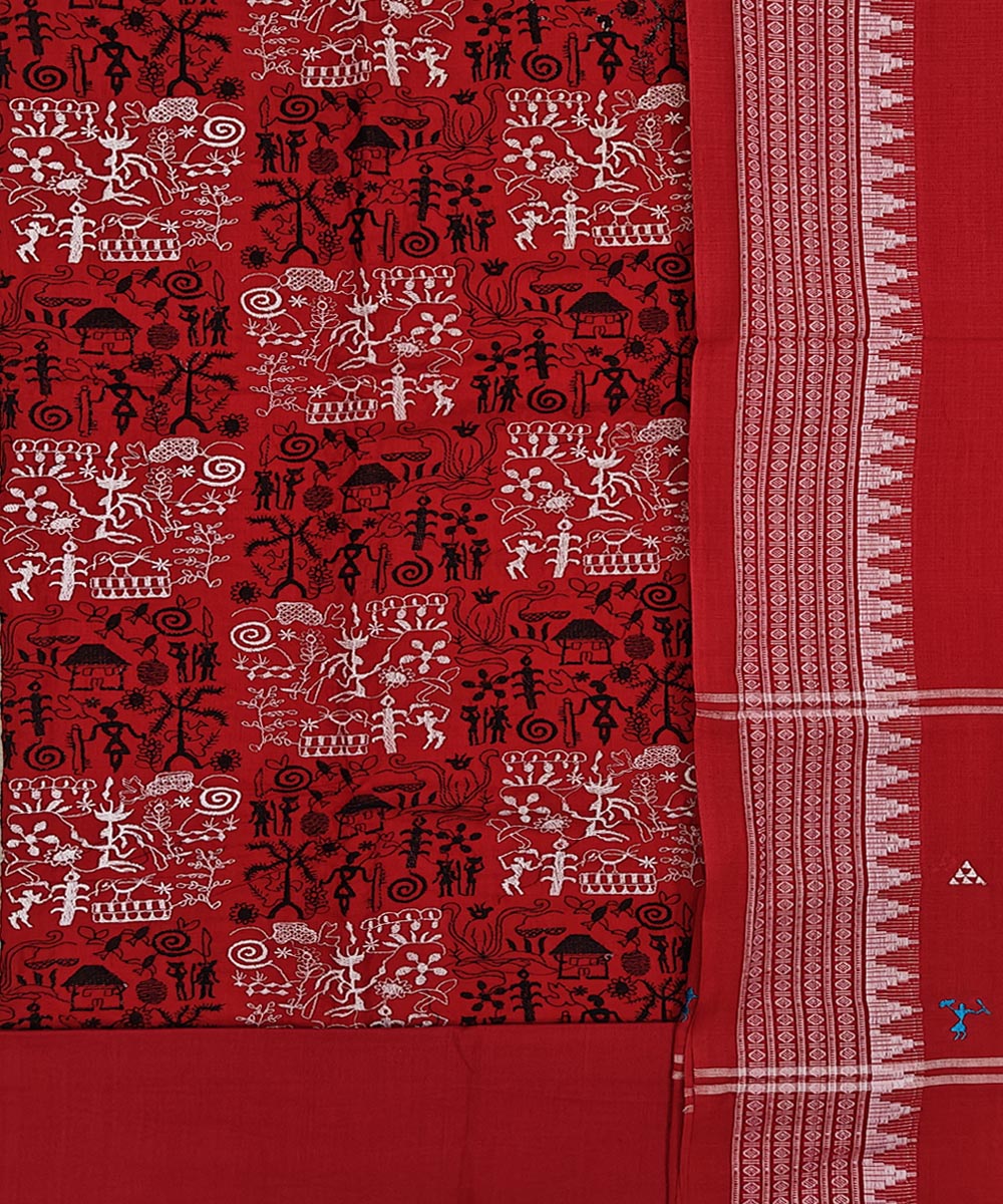 Red white handwoven cotton nuapatna dress material