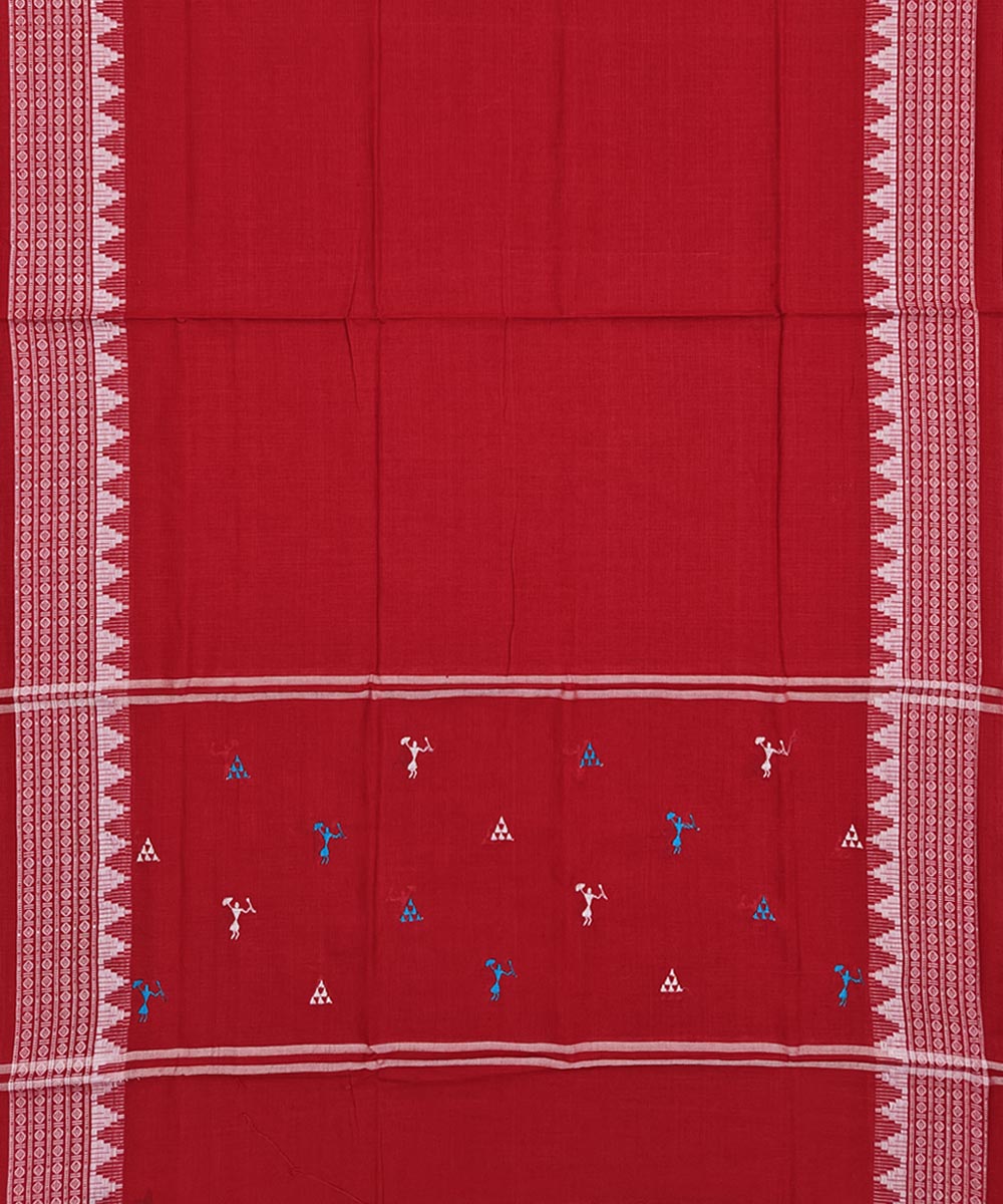 Red white handwoven cotton nuapatna dress material