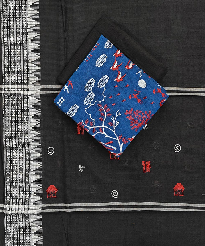 Navy blue black handwoven cotton nuapatna dress material