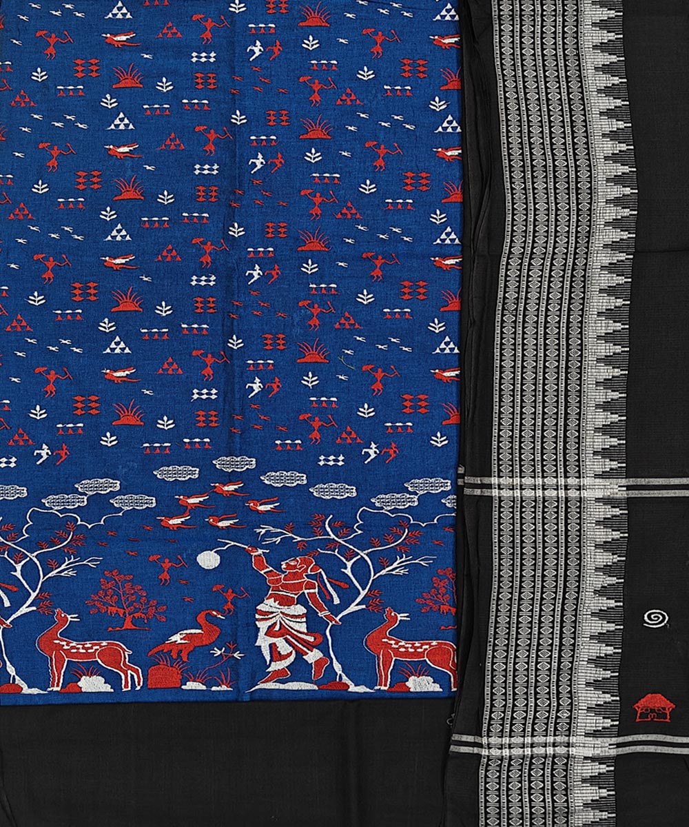 Navy blue black handwoven cotton nuapatna dress material