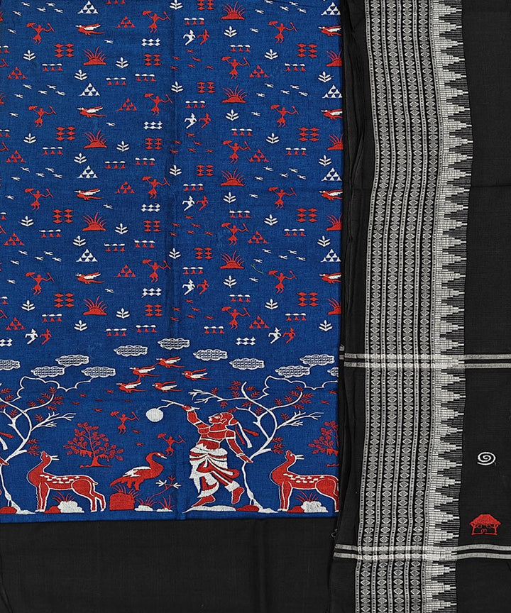 Navy blue black handwoven cotton nuapatna dress material