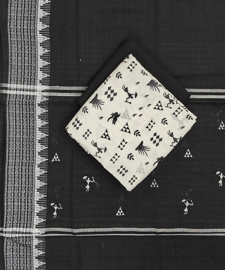 White black handwoven cotton nuapatna dress material