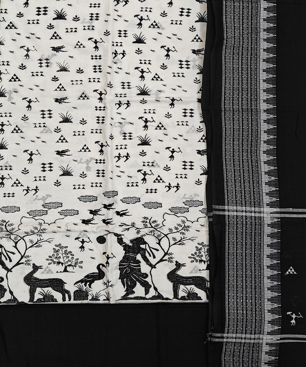 White black handwoven cotton nuapatna dress material