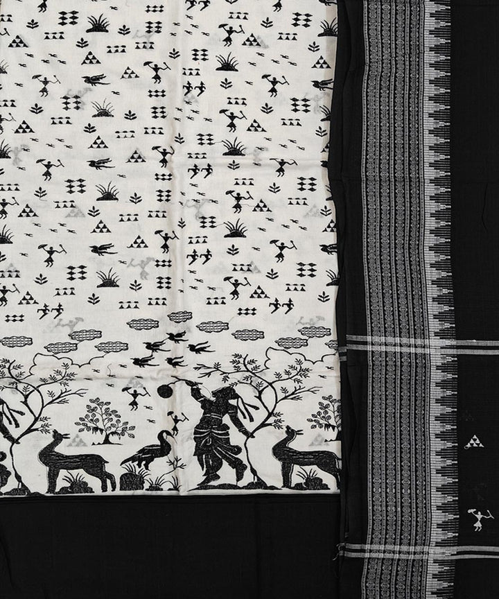 White black handwoven cotton nuapatna dress material