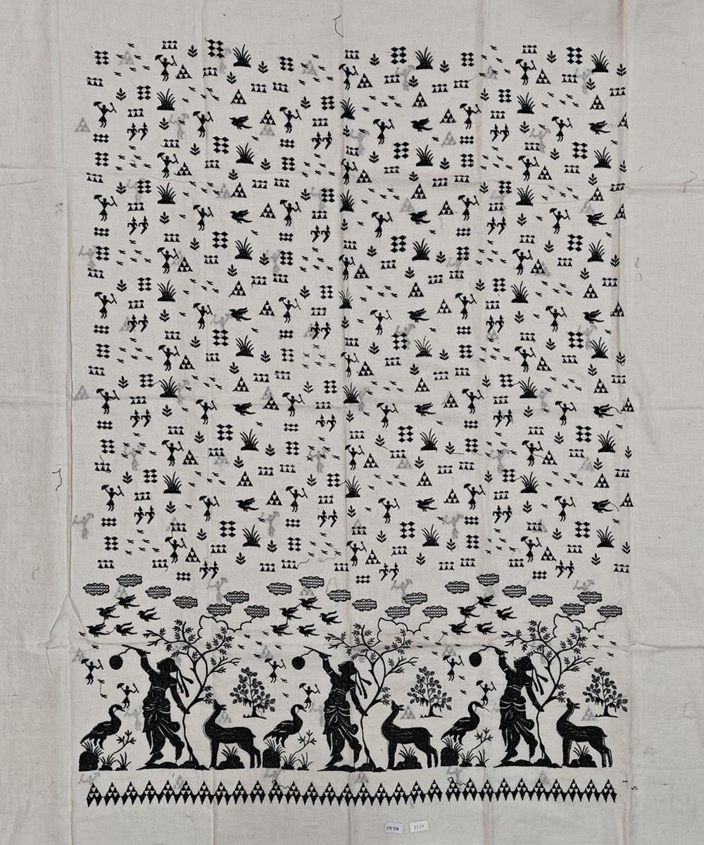 White black handwoven cotton nuapatna dress material