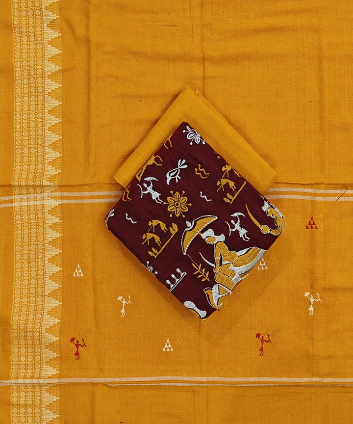 Maroon yellow hand woven cotton nuapatna dress material