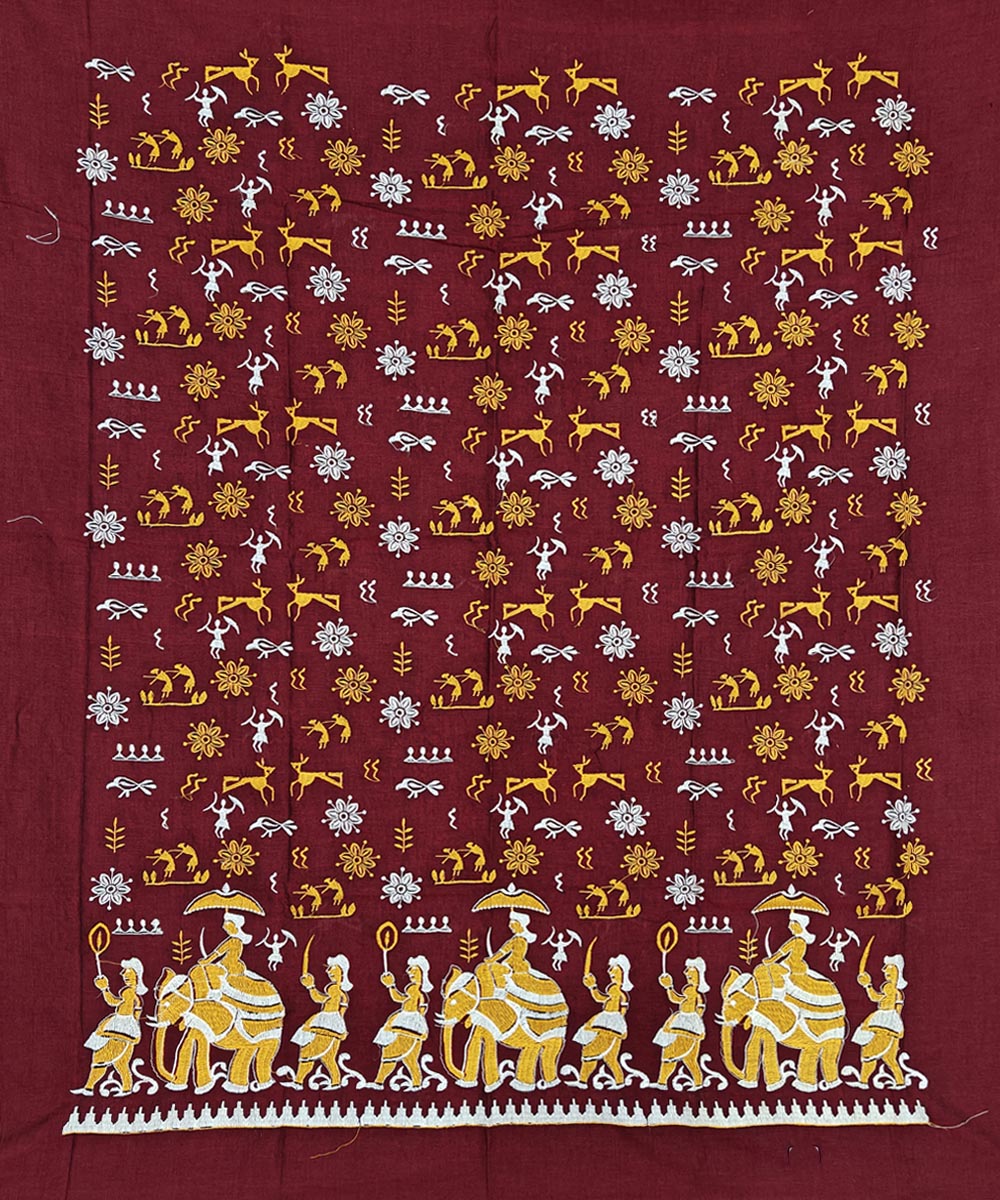 Maroon yellow hand woven cotton nuapatna dress material