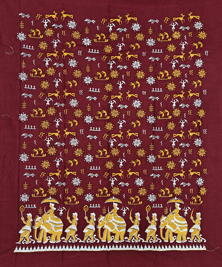 Maroon yellow hand woven cotton nuapatna dress material