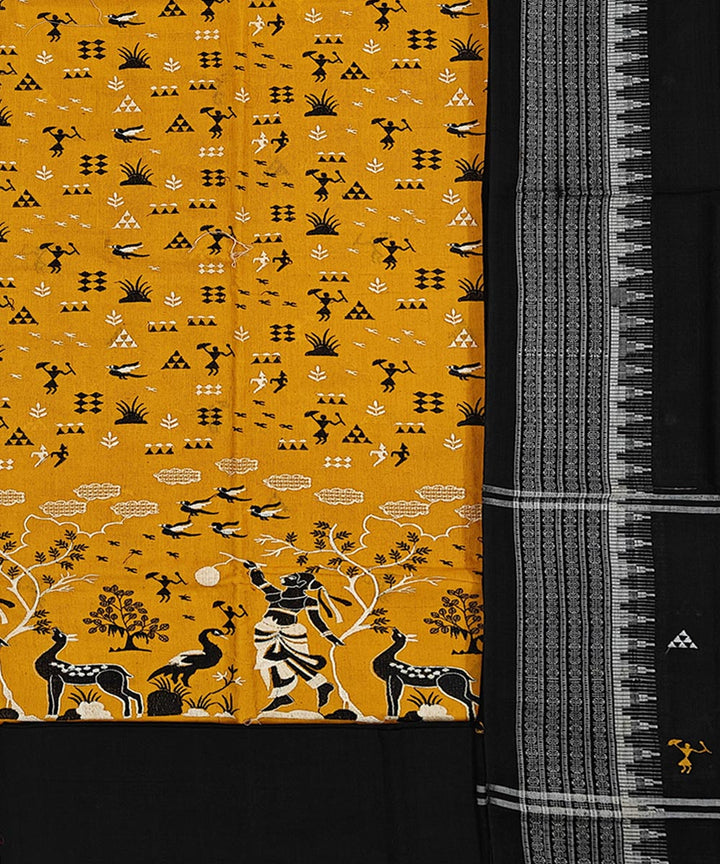 Yellow black handwoven cotton nuapatna dress material