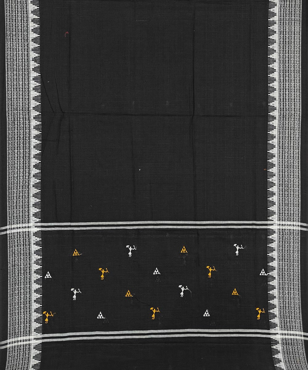 Yellow black handwoven cotton nuapatna dress material