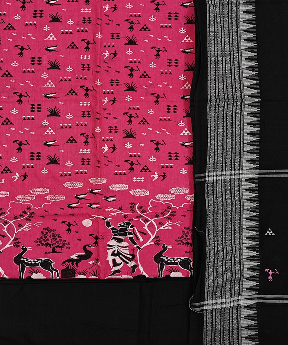 Pink black handwoven cotton nuapatna dress material