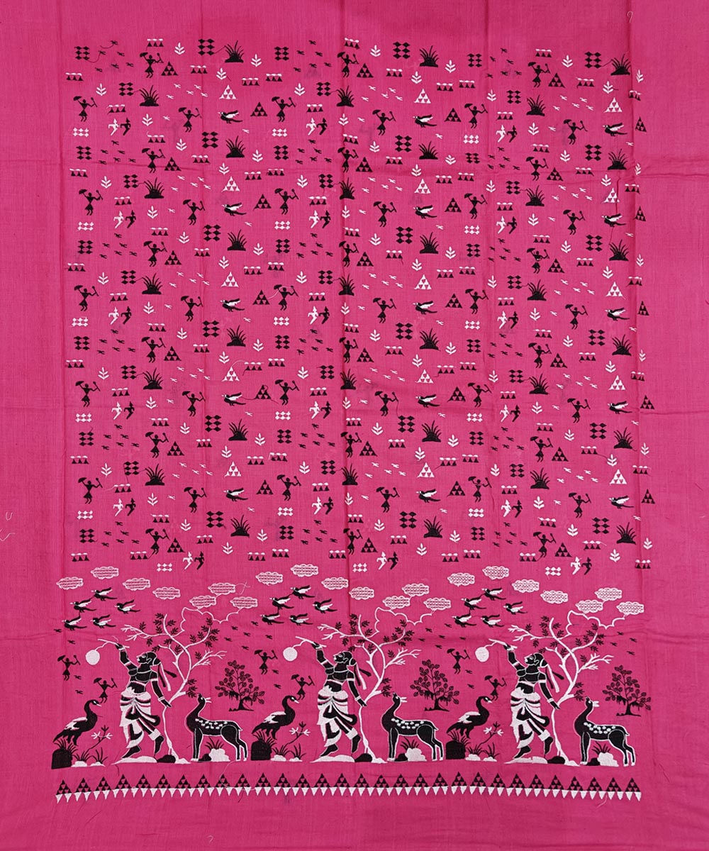 Pink black handwoven cotton nuapatna dress material