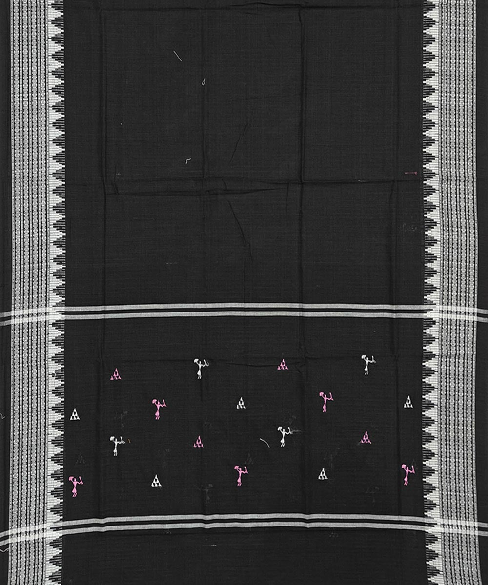 Pink black handwoven cotton nuapatna dress material