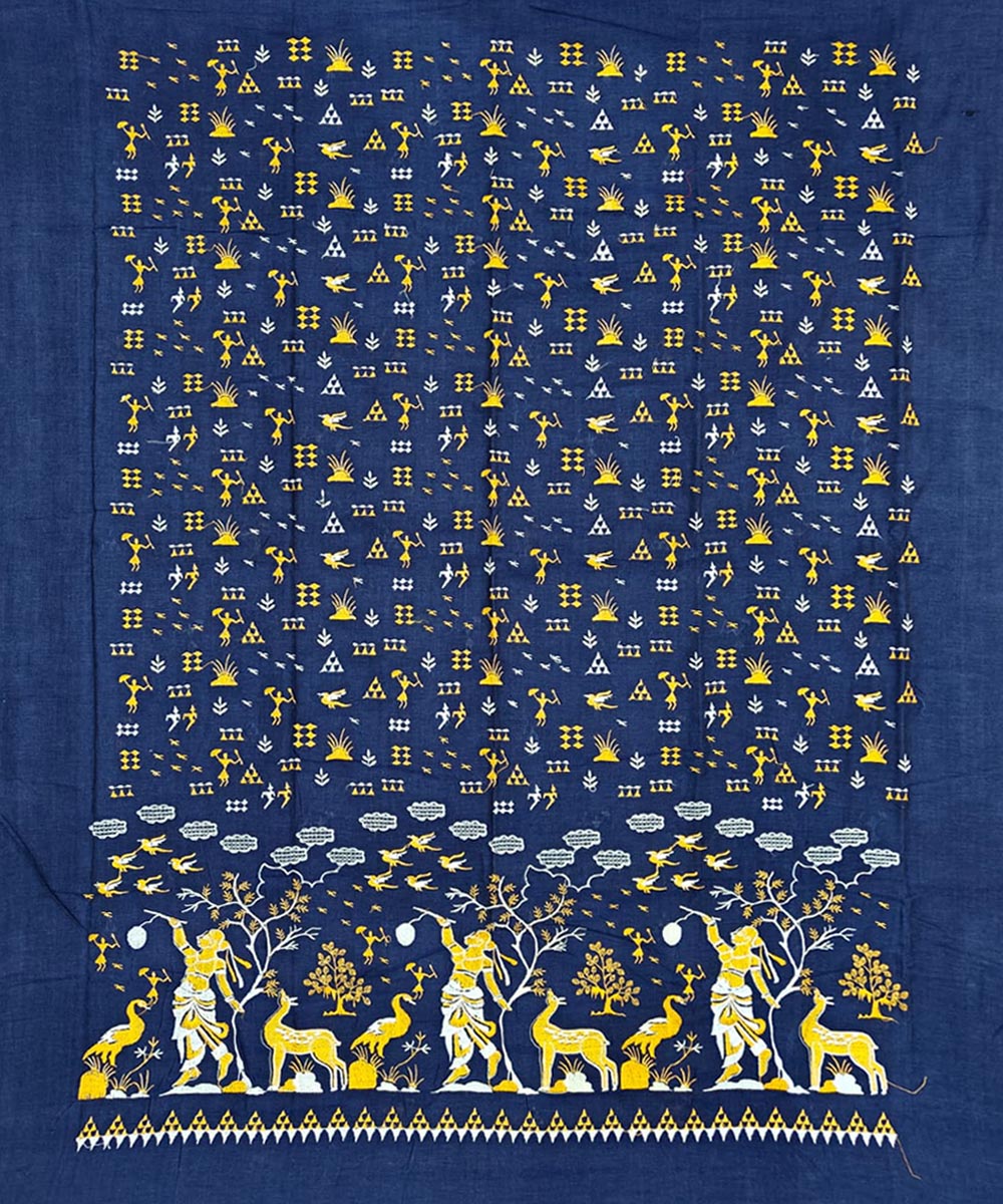 Navy blue yellow handwoven cotton nuapatna dress material