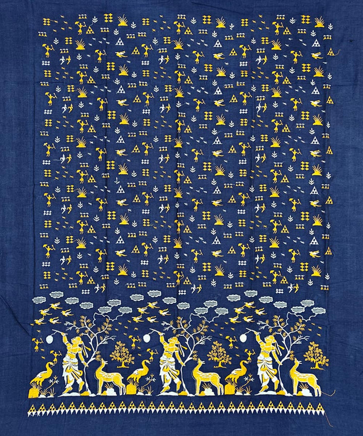 Navy blue yellow handwoven cotton nuapatna dress material