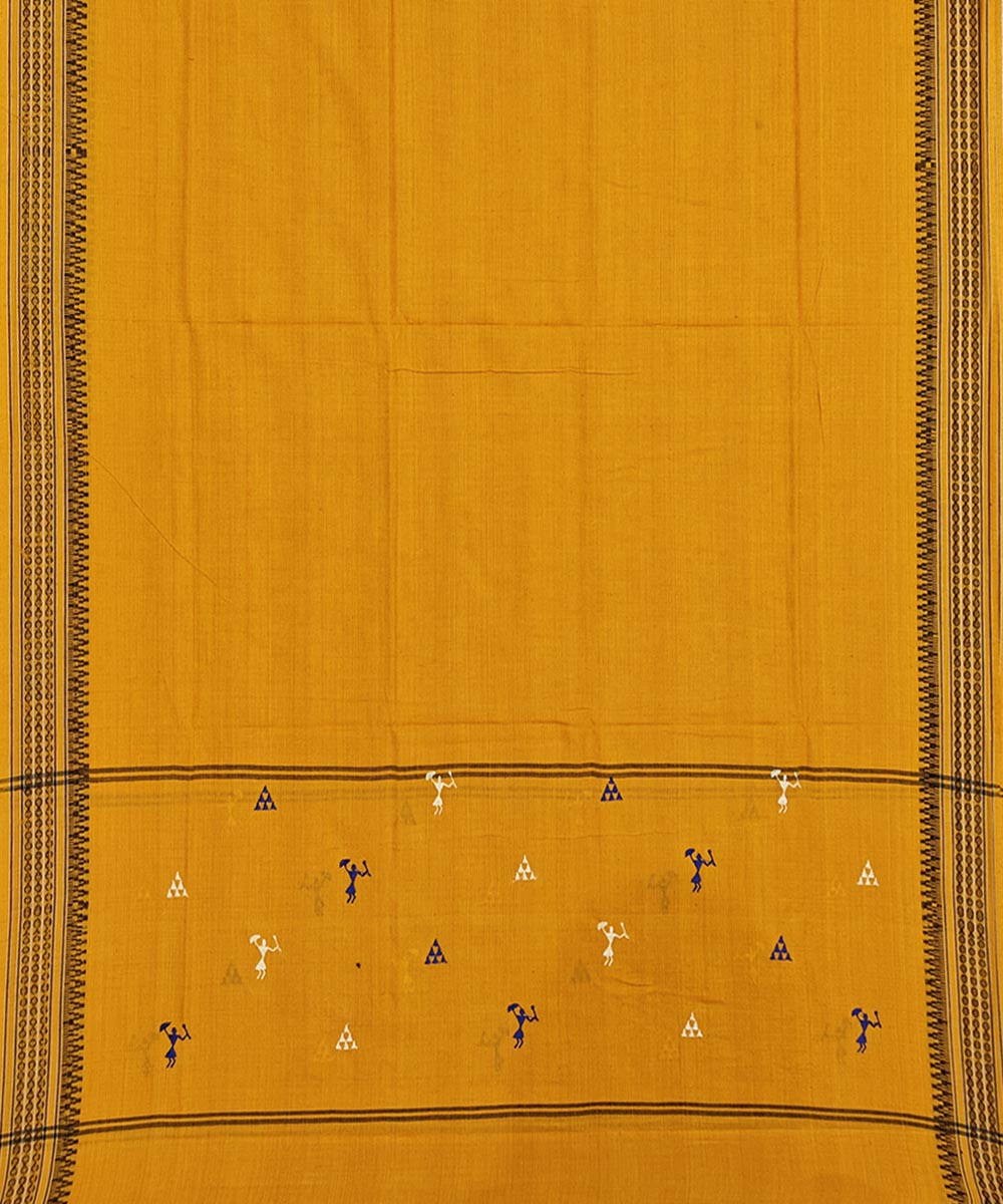 Navy blue yellow handwoven cotton nuapatna dress material