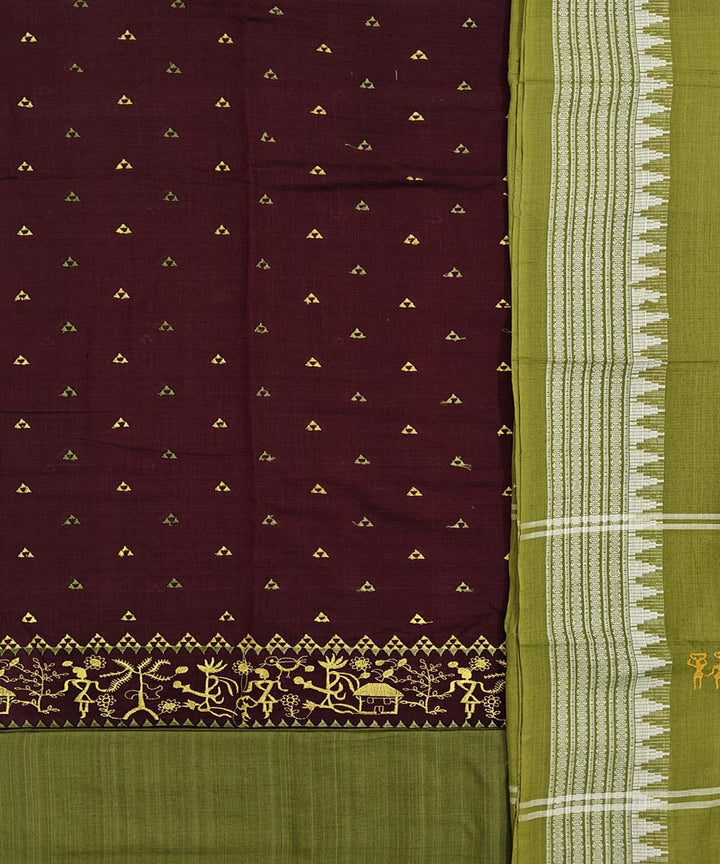 Maroon olive green handwoven cotton nuapatna dress material