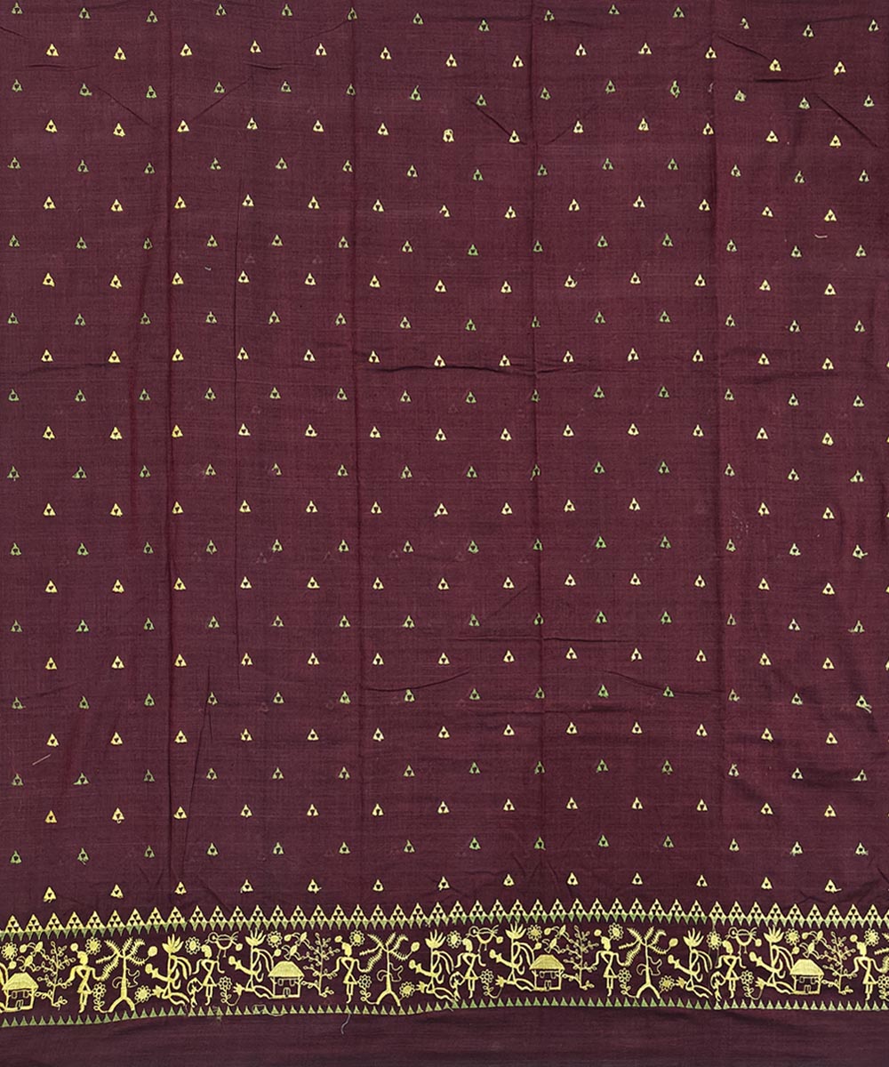 Maroon olive green handwoven cotton nuapatna dress material