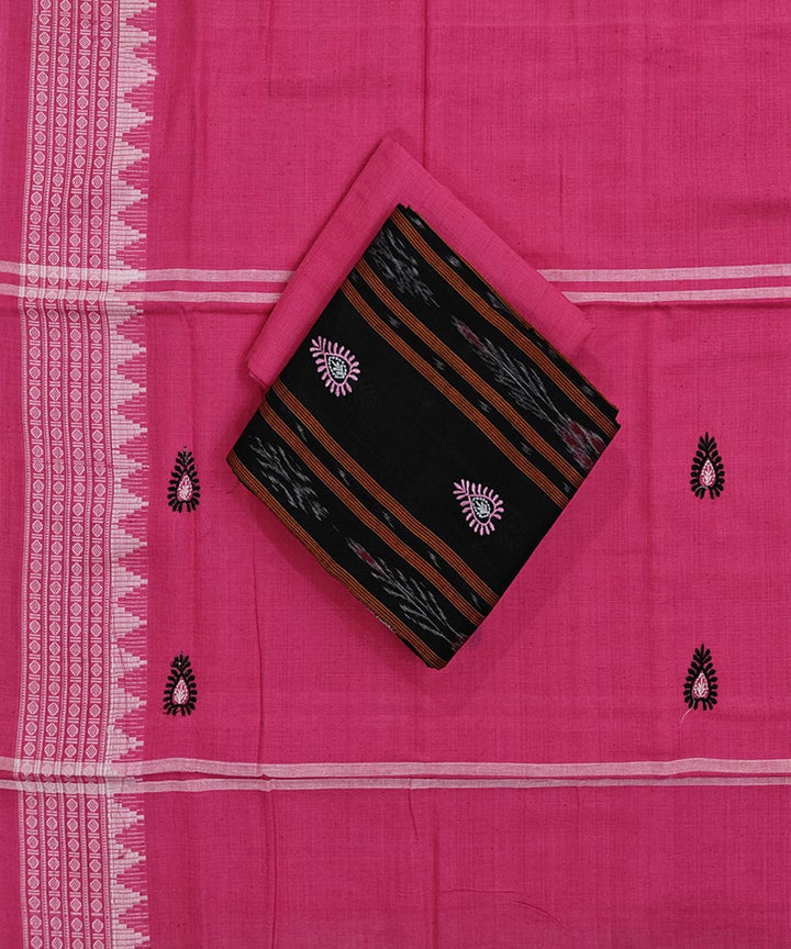 Black pink handwoven cotton nuapatna dress material