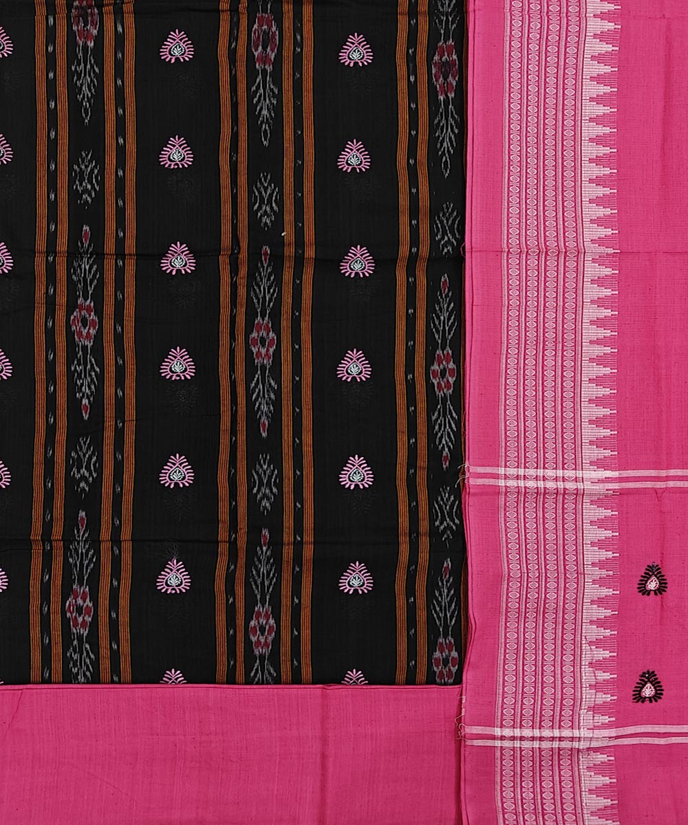 Black pink handwoven cotton nuapatna dress material
