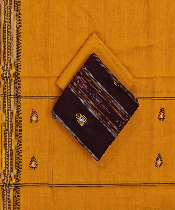 Maroon yellow handwoven cotton nuapatna dress material