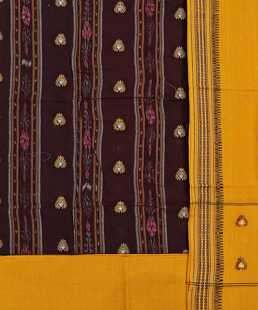Maroon yellow handwoven cotton nuapatna dress material