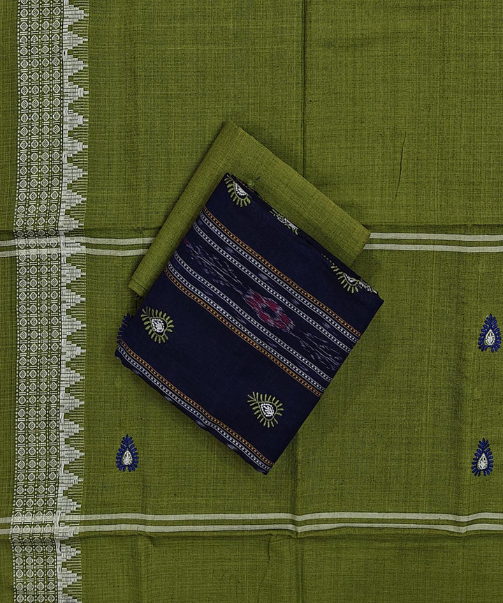 Navy blue olive green handwoven cotton nuapatna dress material