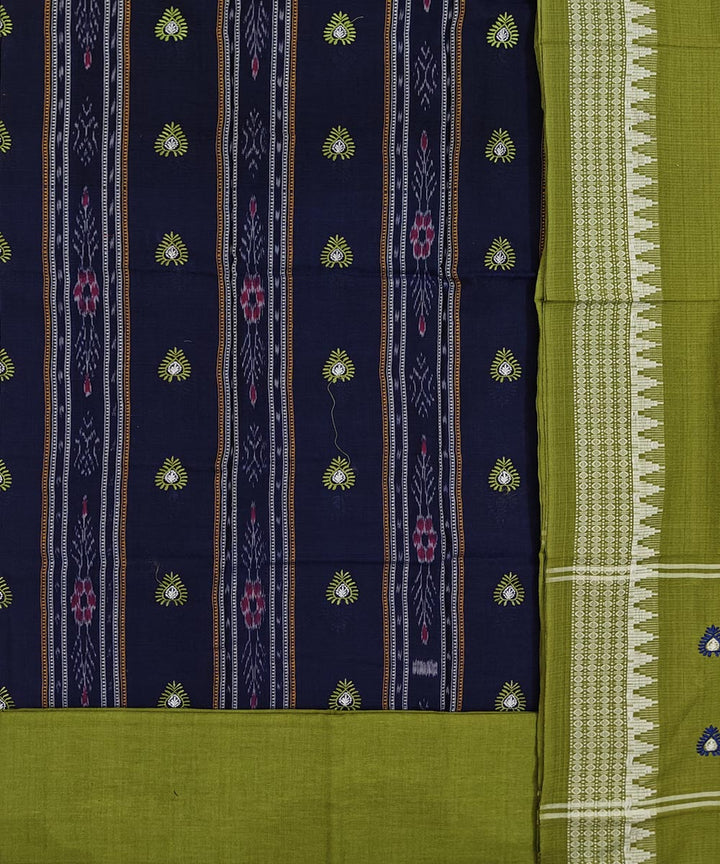 Navy blue olive green handwoven cotton nuapatna dress material