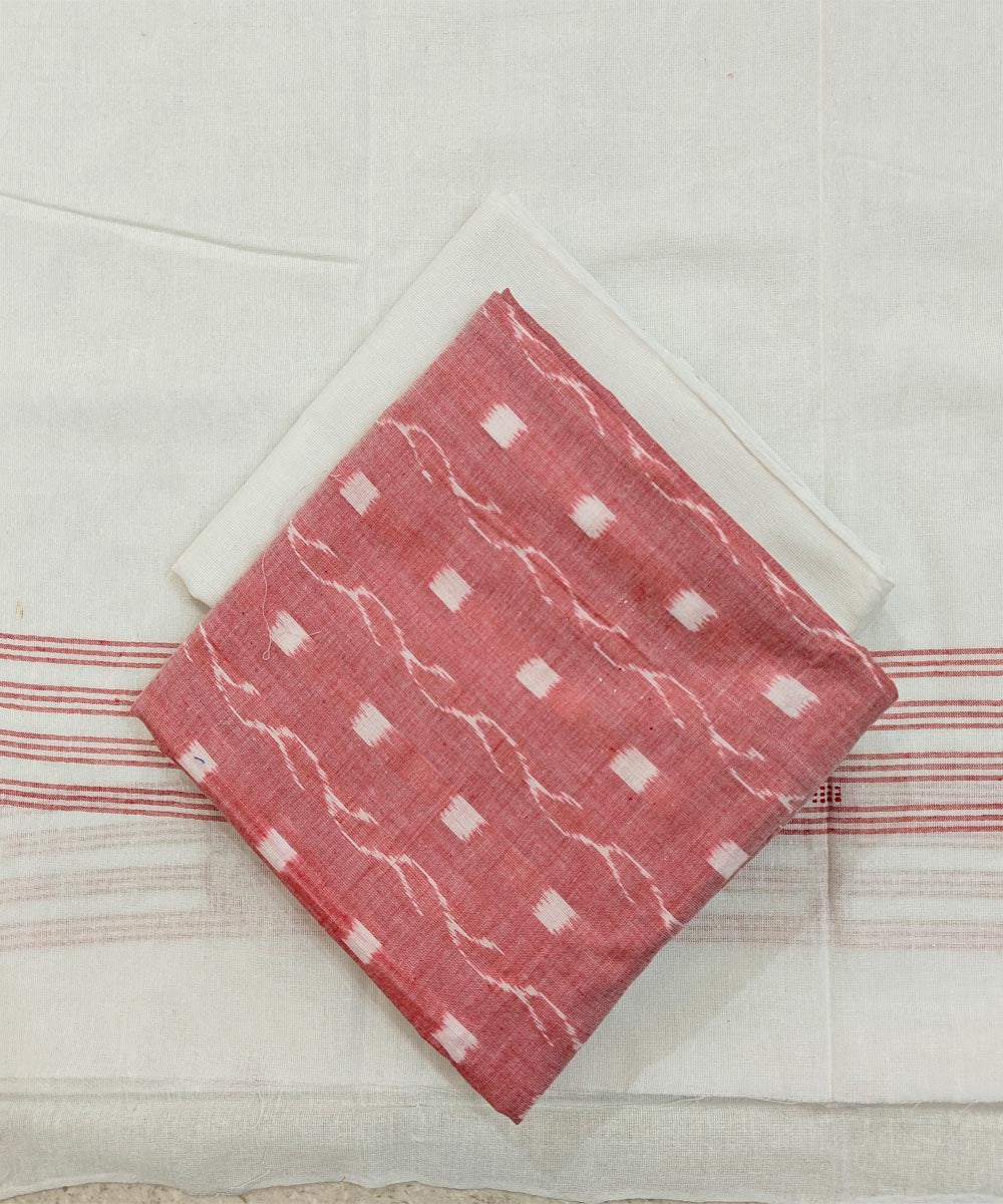 Peach off white handloom cotton sambalpuri dress material