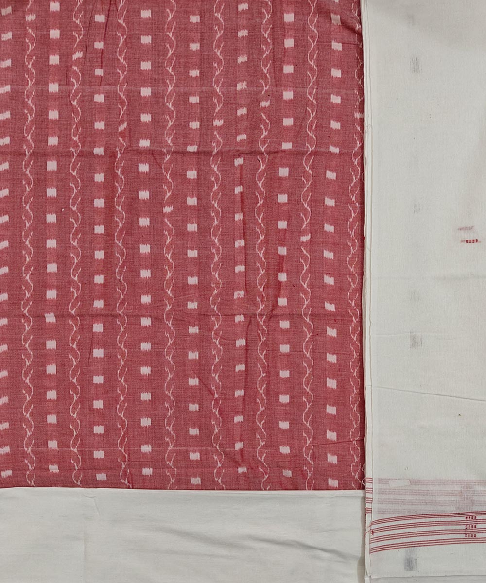 Peach off white handloom cotton sambalpuri dress material