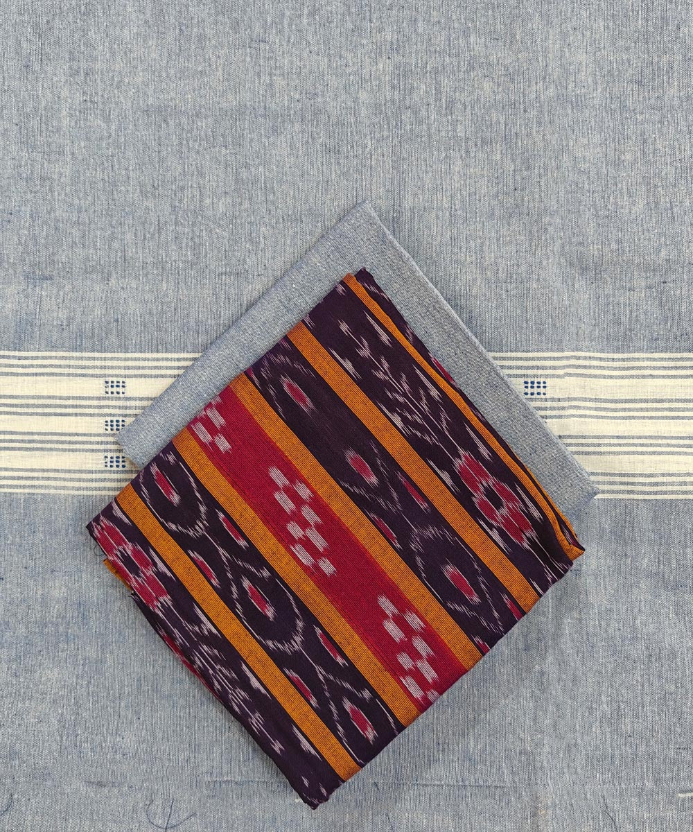 Purple light blue handloom cotton sambalpuri dress material