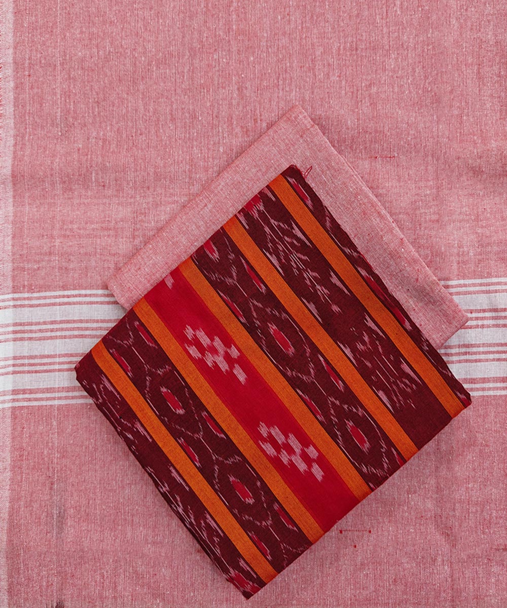 Red peach hand loom sambalpuri cotton dress material