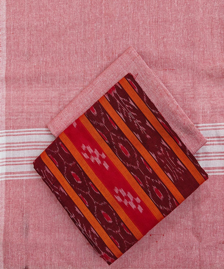 Red peach hand loom sambalpuri cotton dress material