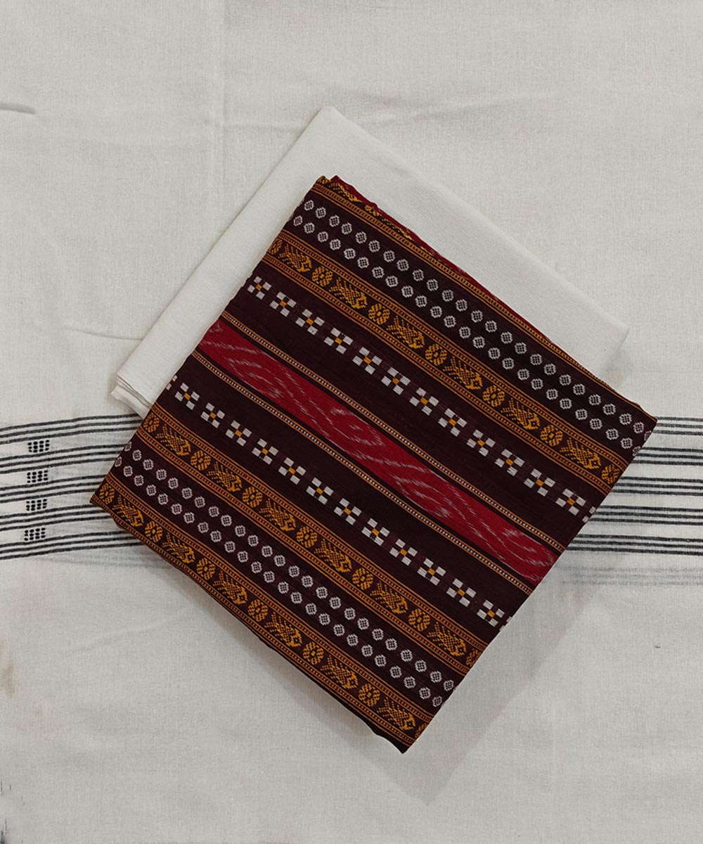 Coffee brown off white handloom cotton sambalpuri dress material