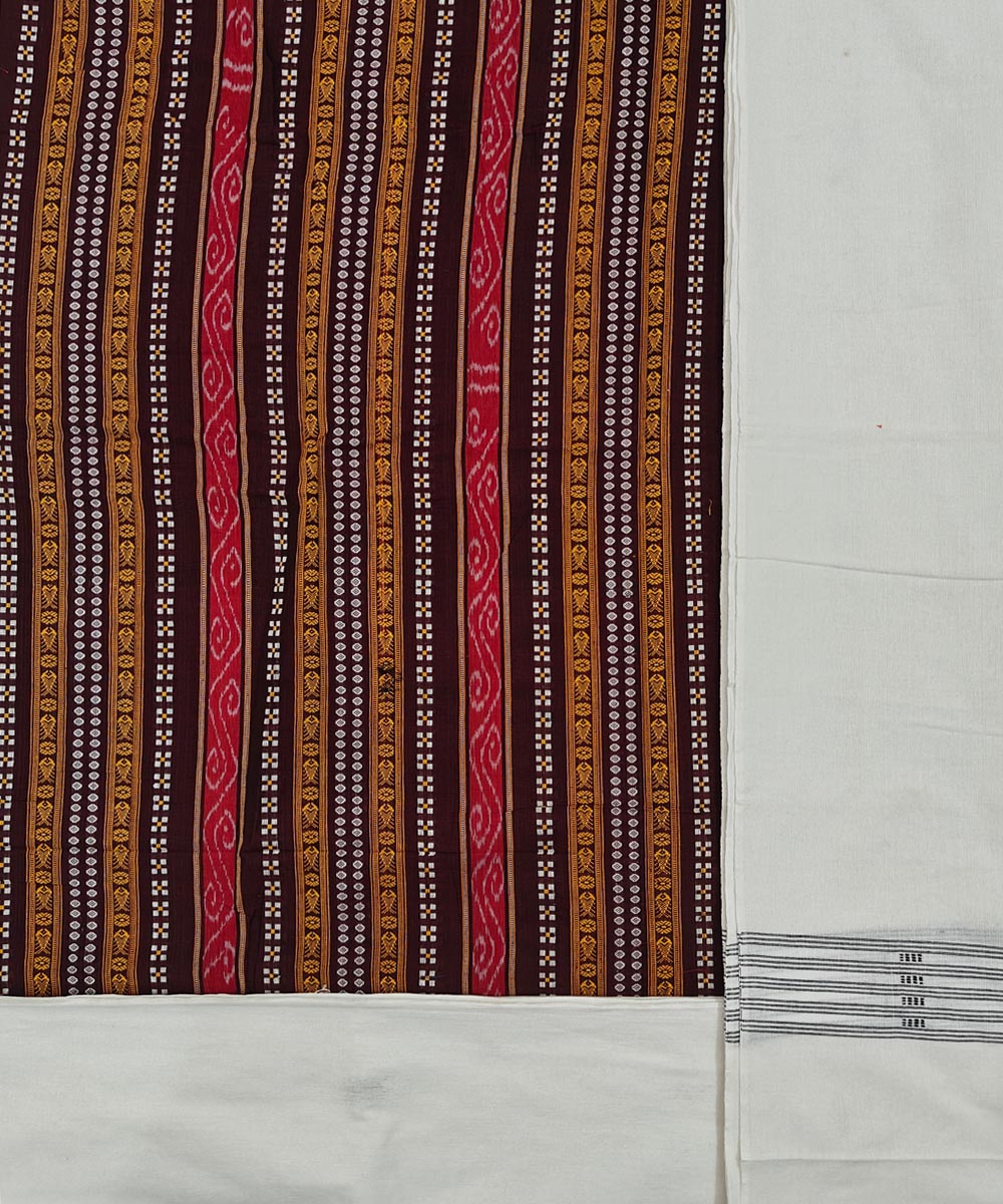 Coffee brown off white handloom cotton sambalpuri dress material