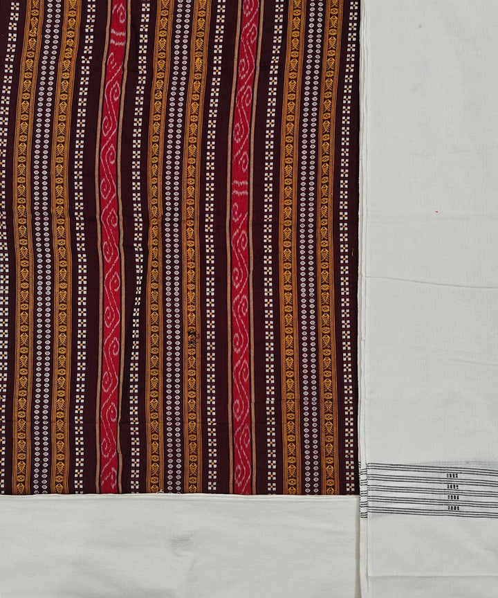 Coffee brown off white handloom cotton sambalpuri dress material