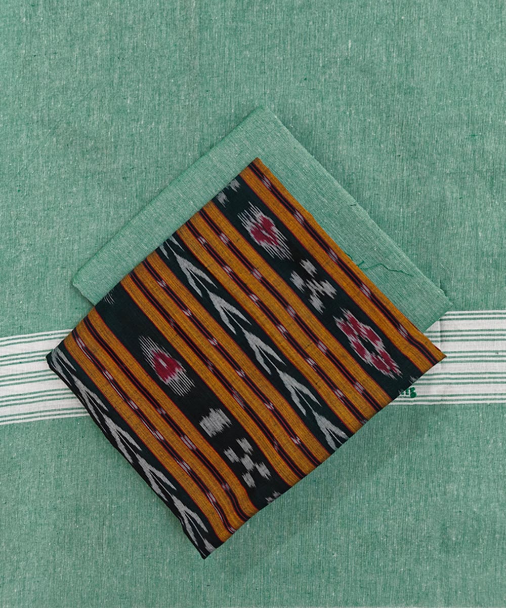 Dark green cyan green handloom cotton sambalpuri dress material