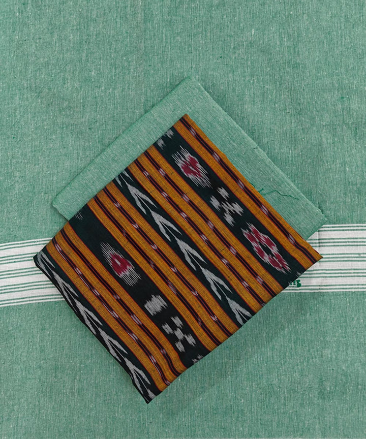 Dark green cyan green handloom cotton sambalpuri dress material