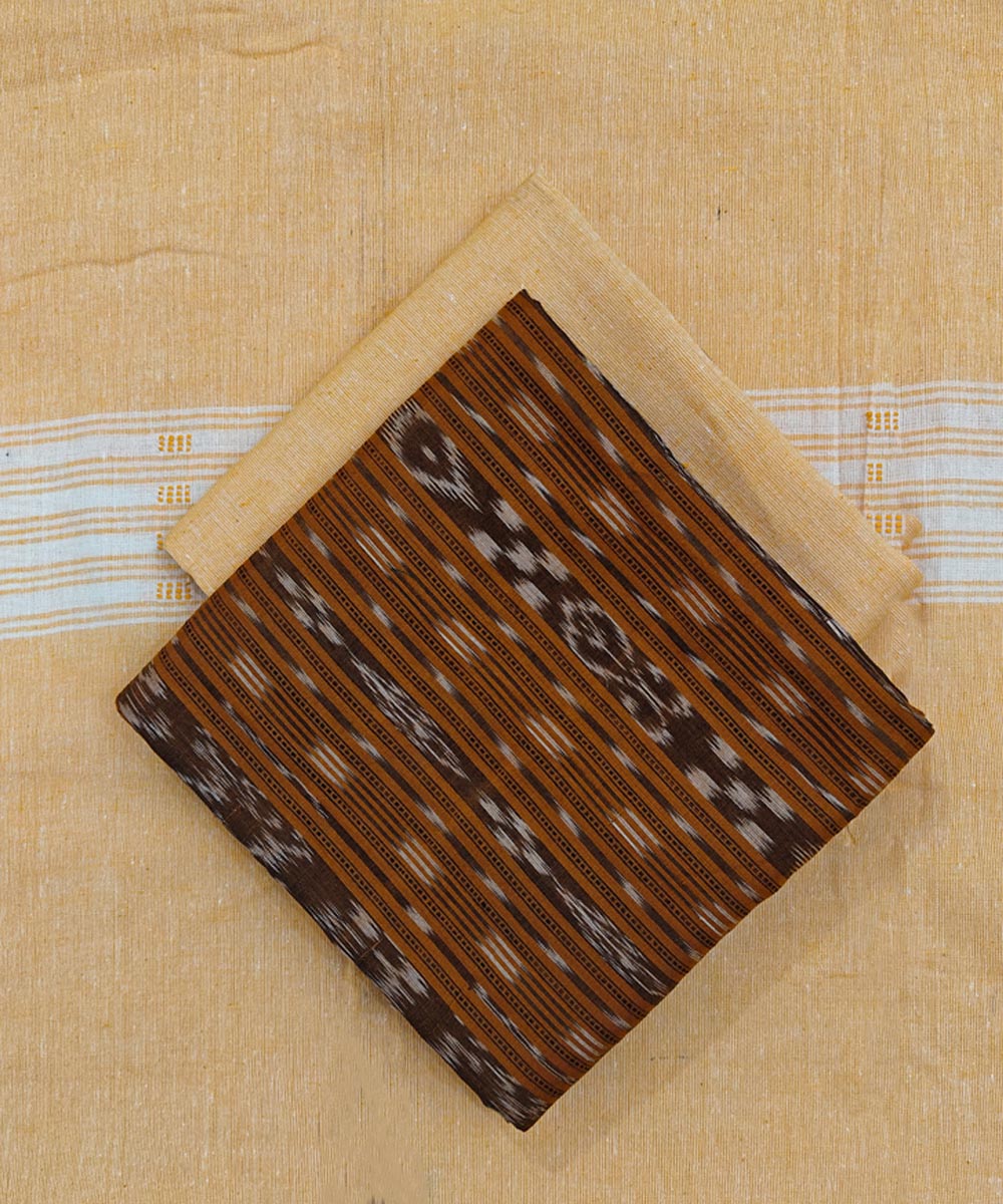 Rust cream handloom cotton sambalpuri dress material
